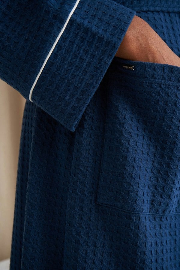 Pretty You London Women's Luxury Suite Waffle Robe Dressing Gown in Marine Blue
