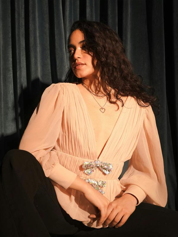 Rose & Nancy Anais Pink Hand Beaded Bow Blouse