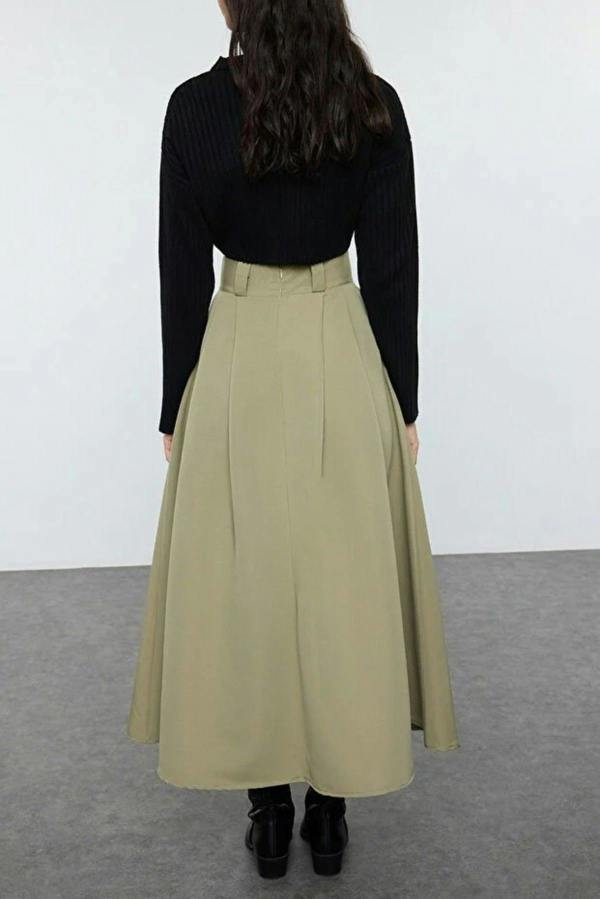 WOVCOR Maxi Length Woven Skirt with Pleated Detail