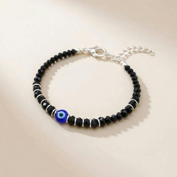 The Colourful Aura Black Beaded Evil Eye Silver Kids Nazaria Bracelet