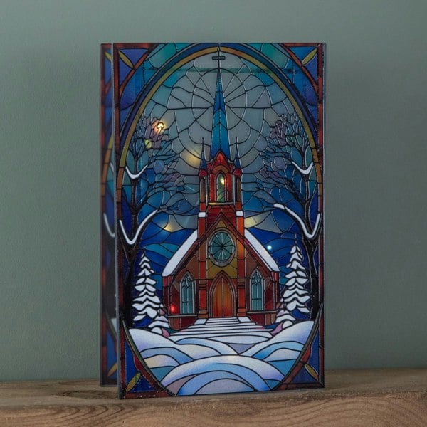 Samuel Alexander 21cm Battery Operated Light up Double Sided Stained Glass Victorian Church Decoration with LEDs