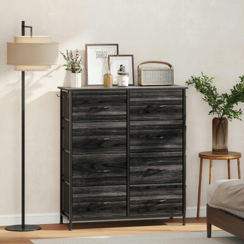 HOMCOM Fabric Chest of Drawers, 4 Drawer Dresser for Bedroom, Beige - Black - 8