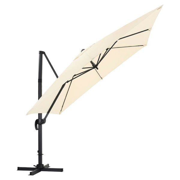 Light Grey 3 x 3 m Square Cantilever Parasol Outdoor Hanging Umbrella for Garden and Patio Parasols Living and Home Beige Parasol+ Cross Base