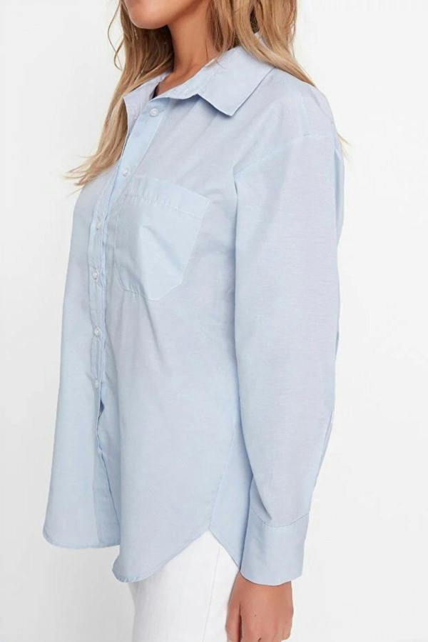 WOVCOR Single Pocket Boyfriend Cotton Woven Shirt