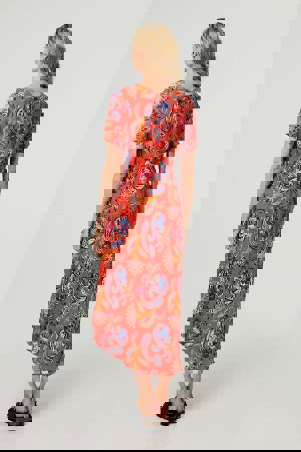 Orange | Paisley Relaxed Short Sleeve Midi Dress
