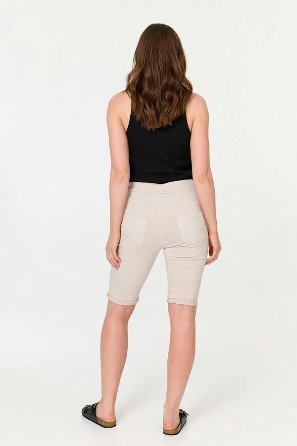 Linen | Tie Front Slim Knee Length Shorts