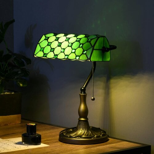 Wyld Haus Nofilu Glass And Metal Green Vintage Style Stained Glass Table Lamp