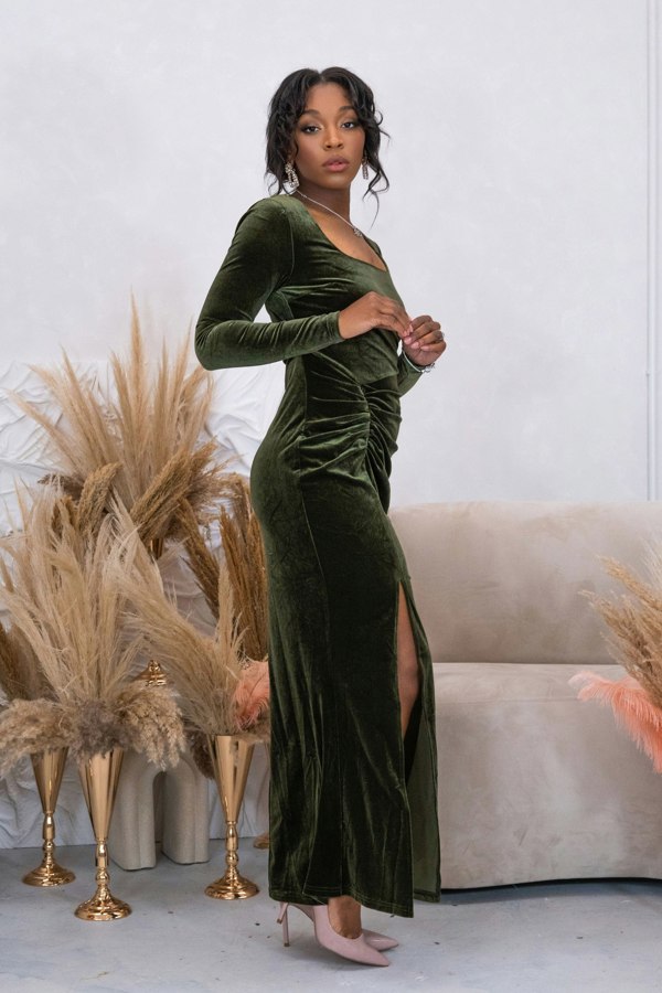 BALOU Velvet Maxi Dress - Emerald Green