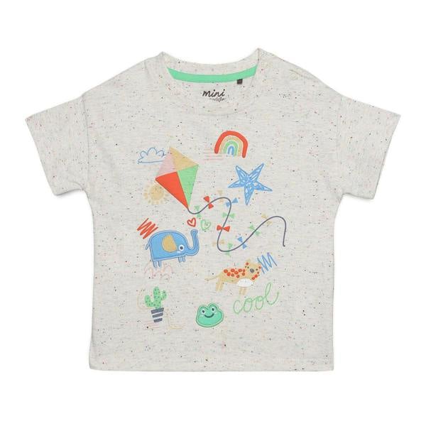 Mini Cuddles Baby Boys Graphic Printed T-Shirt, Grey