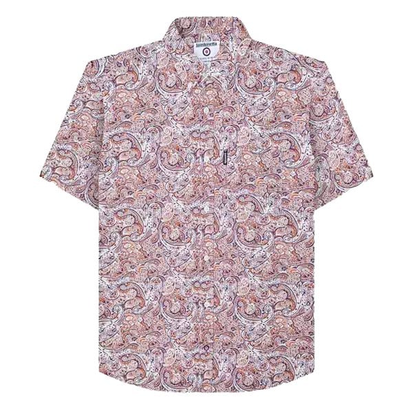 Lambretta Mens Paisley Short-Sleeved Shirt - Rust/White