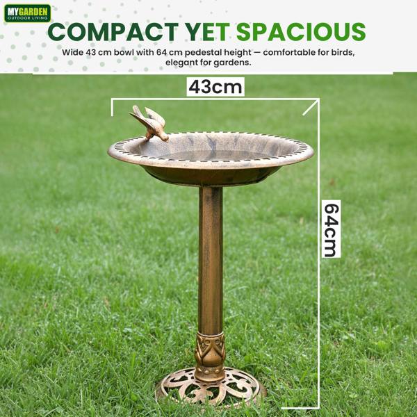 My Garden Outdoor Living My Garden Bird Bath with Ground Pegs Freestanding Bronze Effect Birds Bath for Garden & Patio Use with Wide Shallow Bowl