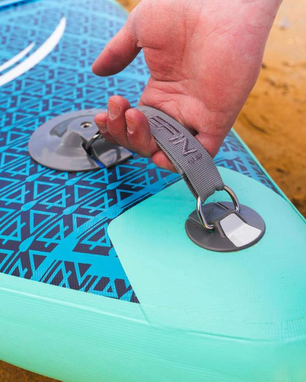 Close up shot of the Bluefin Cruise 10'8 blue gecko cruise Paddle Board SUP carry straps