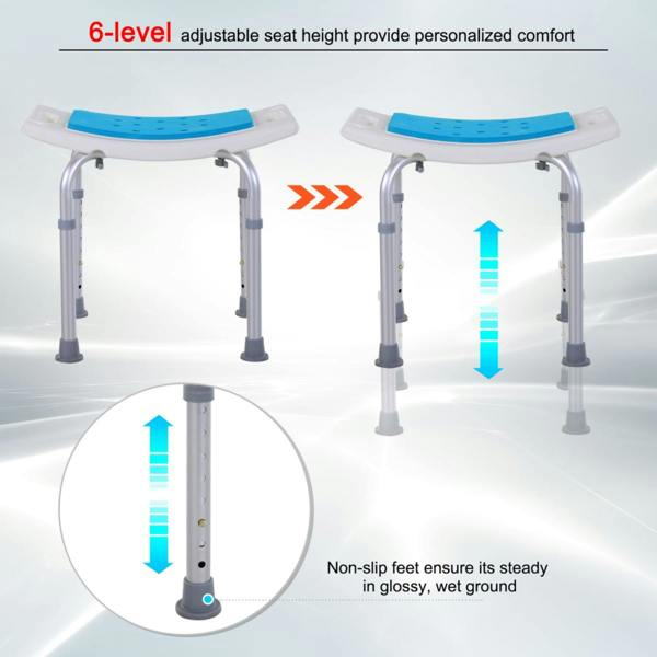 Dyzi Adjustable Aluminium Bath Shower Stool Non-Slip Padded Seat Blue