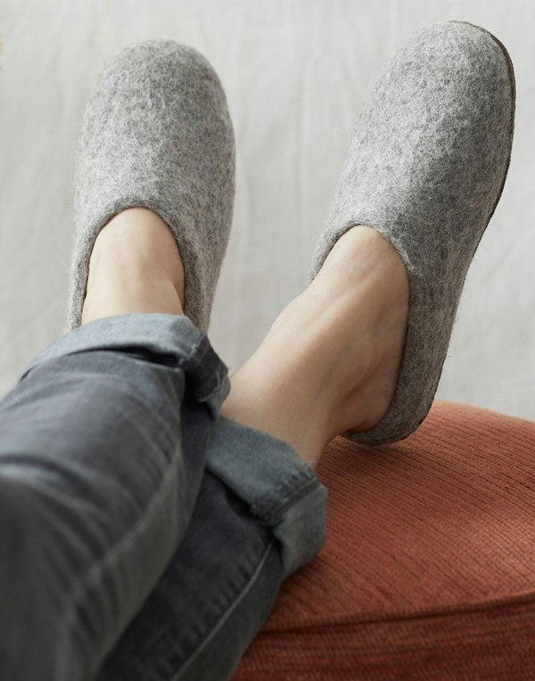 Women's Handmade Eco Felt Suede Sole Mule Slippers – Light Ash - British Boxers