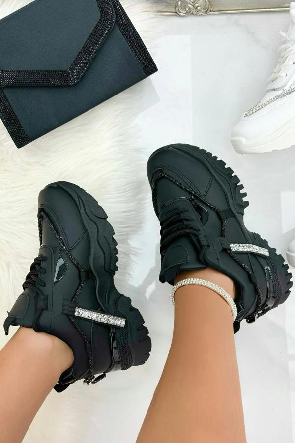 Love Lemonade Crystal Track Luxe Chunky Trainers Black