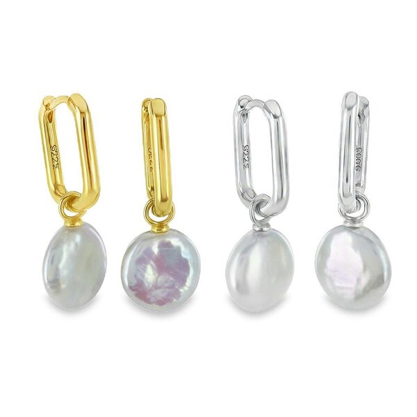 Reeves & Reeves Square Button Pearl Hoop Earrings