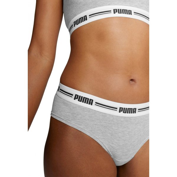 Puma 2-Pack Striped Logo Mid-Rise Brazilian Briefs, Grey Melange