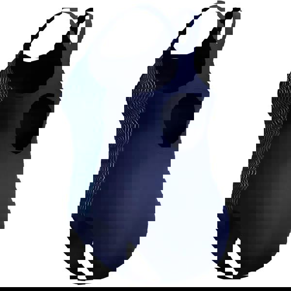 Navy blue Speedo Placement Medalist plus size swimsuit with wavy light blue panels