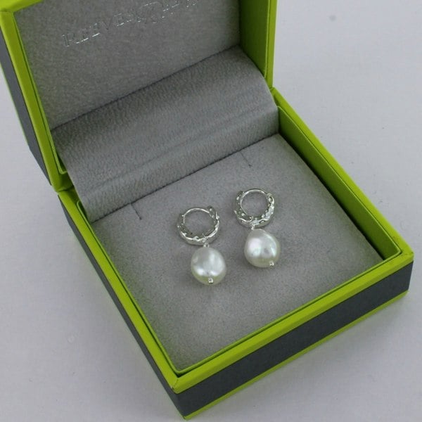 Pearl and Sterling Silver Hoop Earrings - Reeves & Reeves