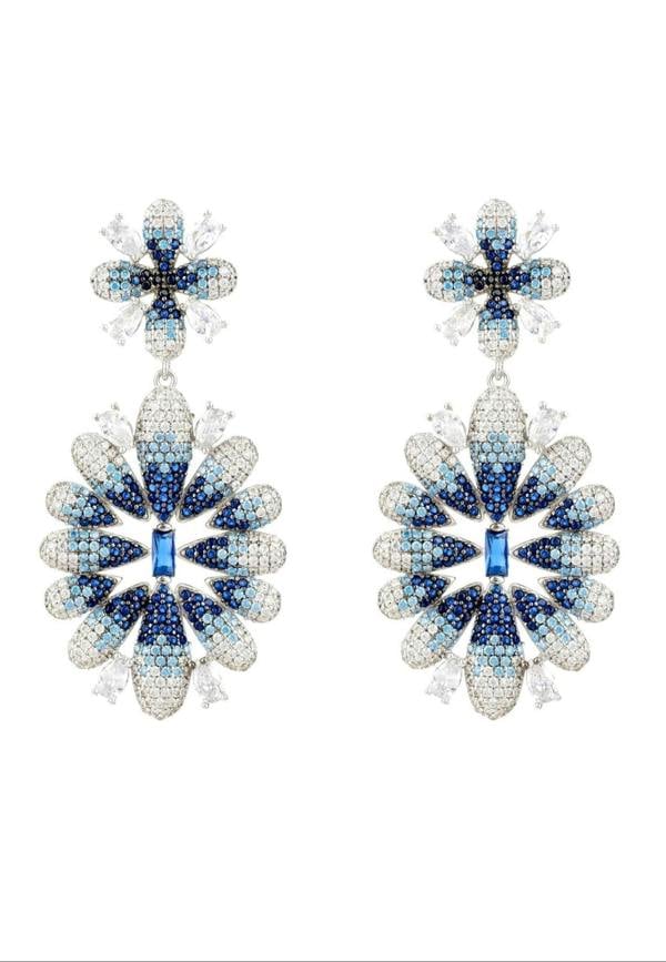 Babylon Ice Blue Gradient Flower Drop Earrings Silver - LATELITA Earrings