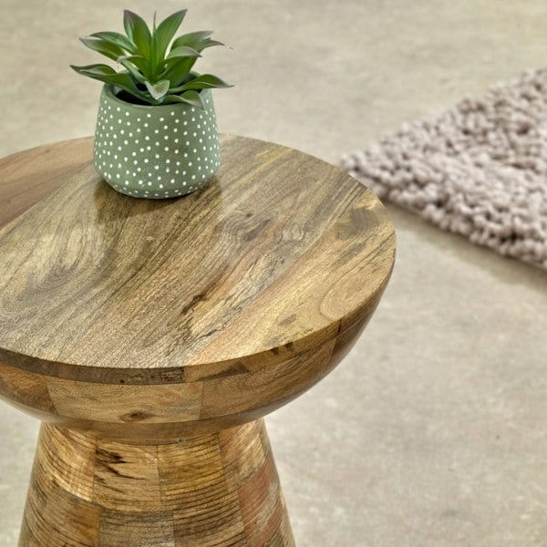 IH Design Valor Mango Wooden Round Side Table Mushroom Style