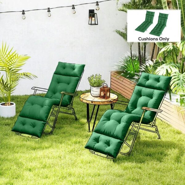 Set of Two 190 x 56cm Sun Lounger Cushions - Green - Green