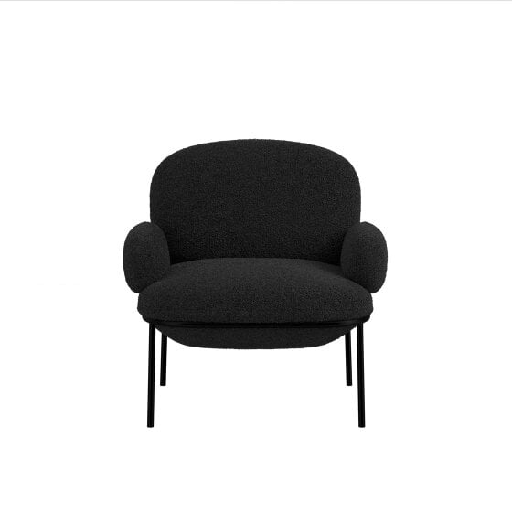 Wyld Haus Tritta Curved Black Sherpa Boucle Accent Chair Black Metal Legs