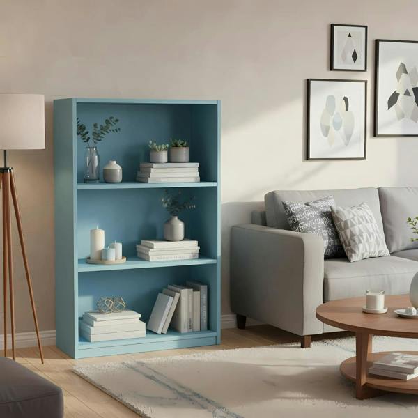 WALPLUS JAYA Simple Home 3-Tier Adjustable Shelf Bookcase, Light Blue | Stylish Wall Art for Modern Homes