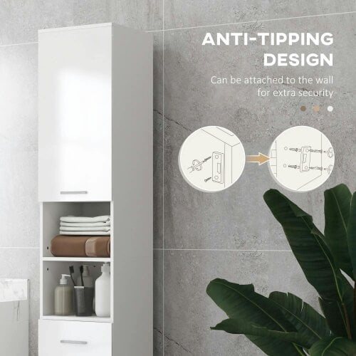 Bobobiy 71" Tall Slim Bathroom Storage Cabinet, Tall Narrow Cupboard with Drawer, 2 Doors Cabinets and Adjustable Shelves, High Gloss White