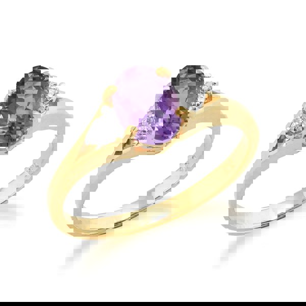 Classic Amethyst & Diamond Ring in 9ct Yellow Gold 11164 Side