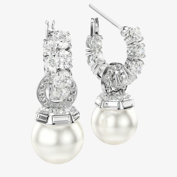 Swarovski Matrix White Hoop Pearl Drop Earrings 5691716