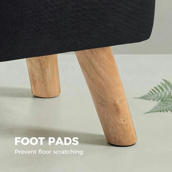 Linen-Look Square Padded Footstool - Black