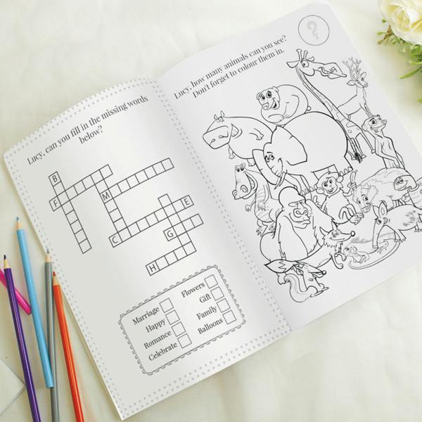 Abode Home & Gifts Personalised Pink Wedding Activity & Colouring Book