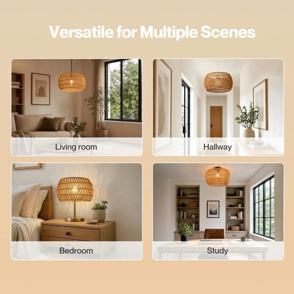 Emitto Lamp Shade Boho Paper Rope Light Shade Metal Frame for Bedroom Yellow