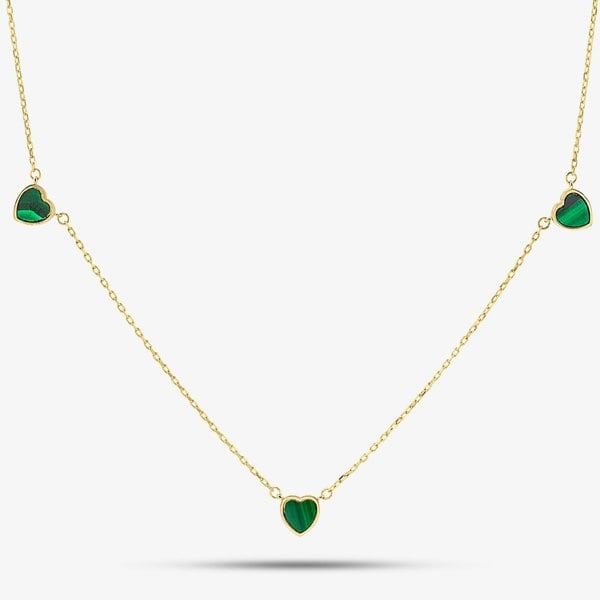 T. H. Baker 9ct Yellow Gold Malachite Heart Necklace 1.19.1650
