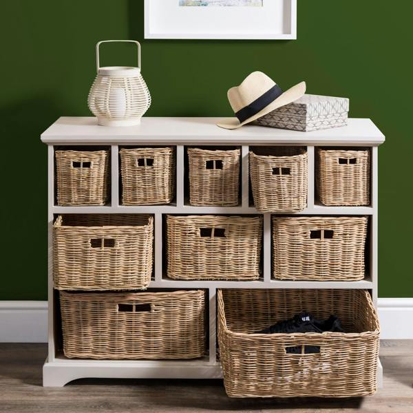 Statement Furniture Tetbury Large 10 Drawer Storage Unit with Wicker Baskets