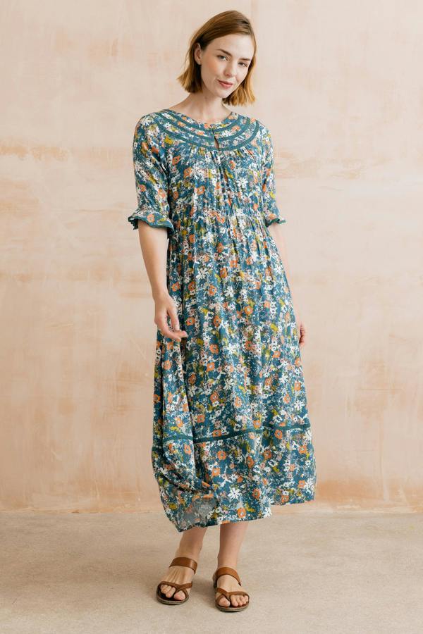 Lily & Me Solaris Ditsy Print Midi Dress Petrol