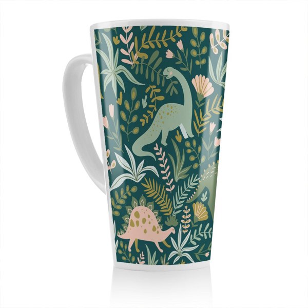 Benjamin Tate Design Hand drawn dinosaurs and tropical leaves and flowers. Designer Latte Mug