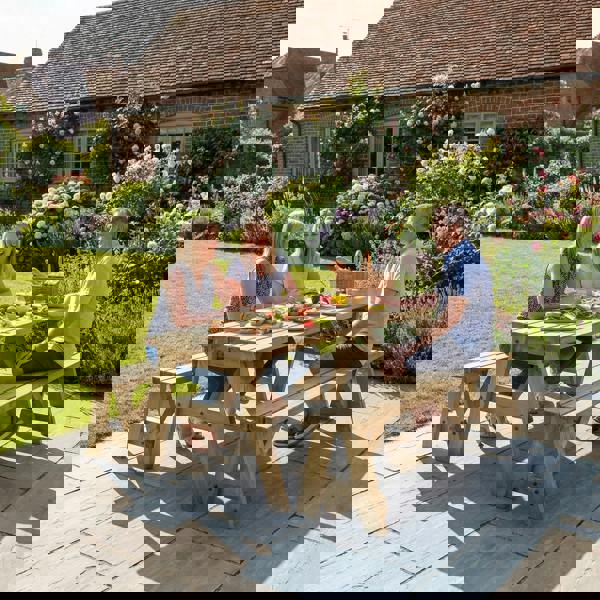 Arbor Garden Solutions Victoria Picnic Table and Benches Set - Rustic Finish