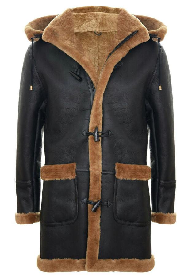 Infinity Leather Mens Winter Sheepskin Hooded Duffle Coat-Helsinki