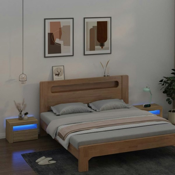 Berkfield Bedside Cabinets 2 pcs with LEDs Sonoma Oak 60x35x40 cm