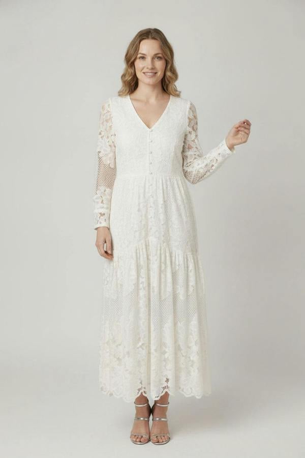 Izabel London Semi Sheer Lace Long Sleeve Maxi Dress