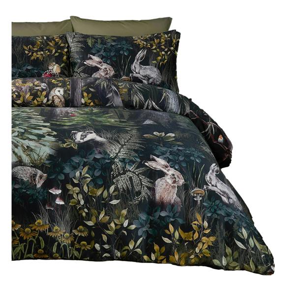 Paoletti Reversible Cotton Sherwood Duvet Cover Set - Forest Green/Black - 