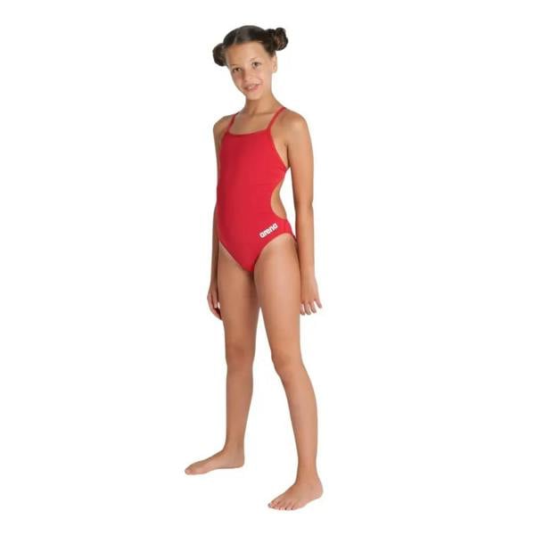 Arena Girls Team solid swimsuit in red with cutout and adjustable straps