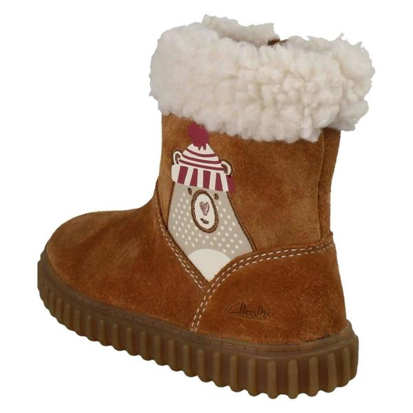 Clarks Girls Clarks Mid-Calf Bear Detail Fleece Collar Boots Cove Warm