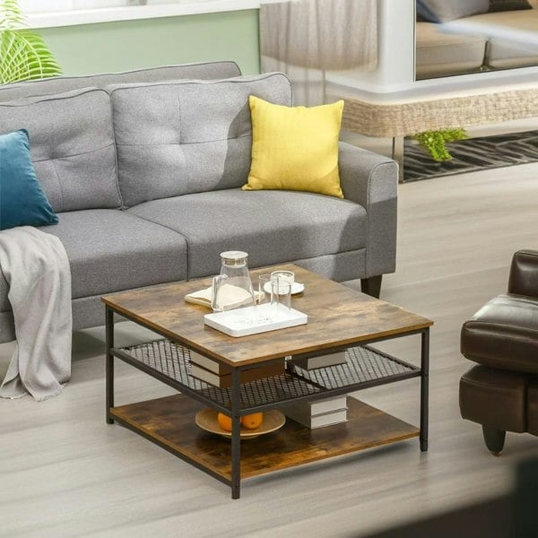 Rafaelo Mobilia Industrial 3 Tier Coffee Table Rustic Brown