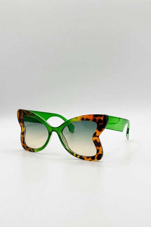 SVNX Oversized Butterfly Sunglasses In Green Leopard
