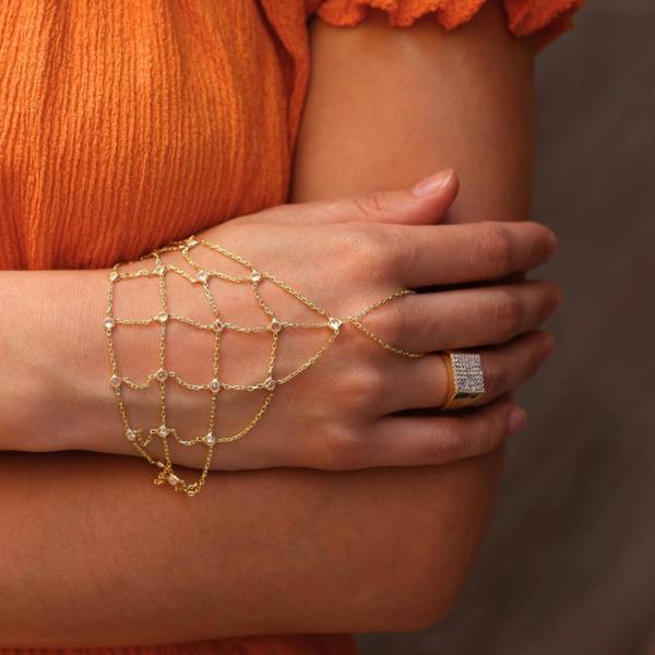 Spero London Sterling Silver Mesh Hand Harness Bracelet