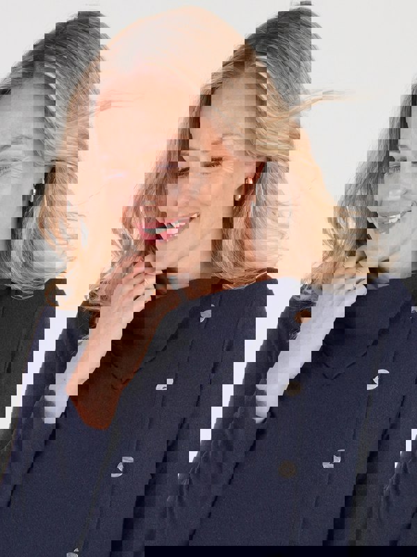 PennyPlain Button Split Cowl Neck Top - Navy