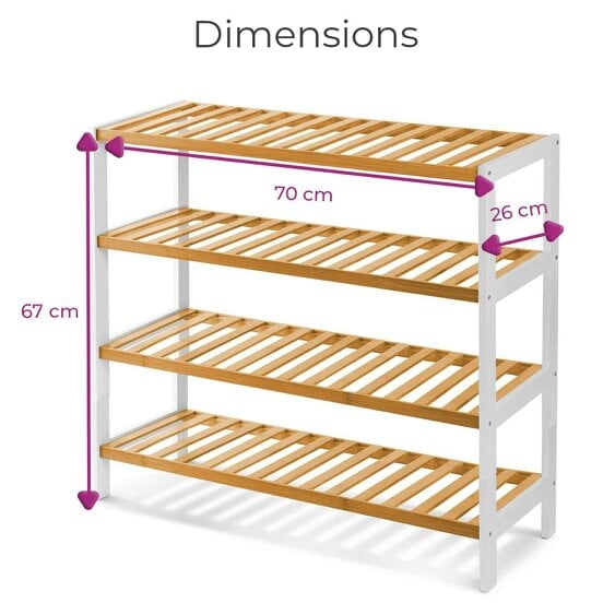 Neo White/Wood 4-Tier Bamboo Shoe Rack Wooden Shoe Storage Organiser Shelf for Hallway, Entrance Living Room